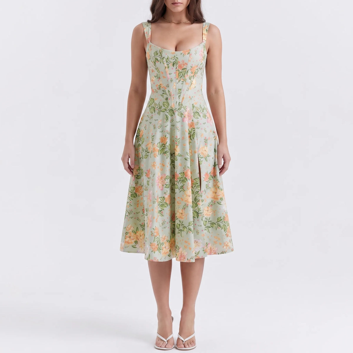 FloralAura - Vestito Midi Con Stampa Floreale 