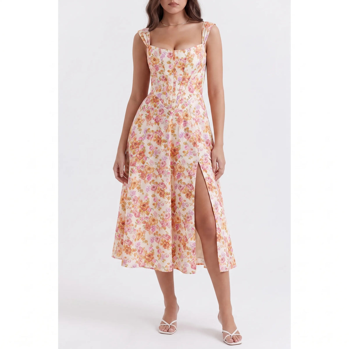 FloralAura - Vestito Midi Con Stampa Floreale 