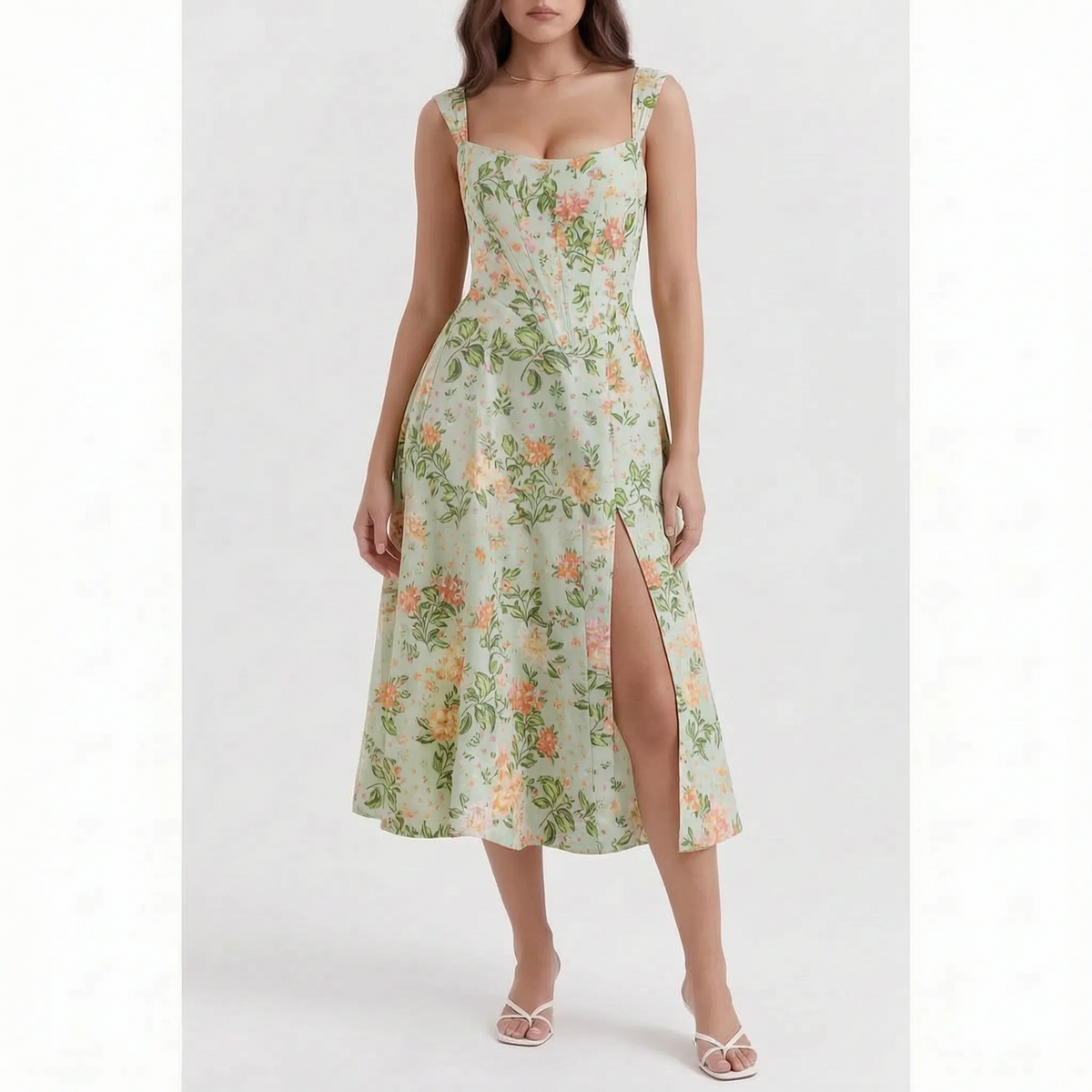 FloralAura - Vestito Midi Con Stampa Floreale 