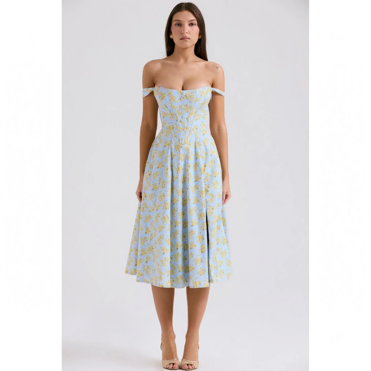 FloralAura - Vestito Midi Con Stampa Floreale 