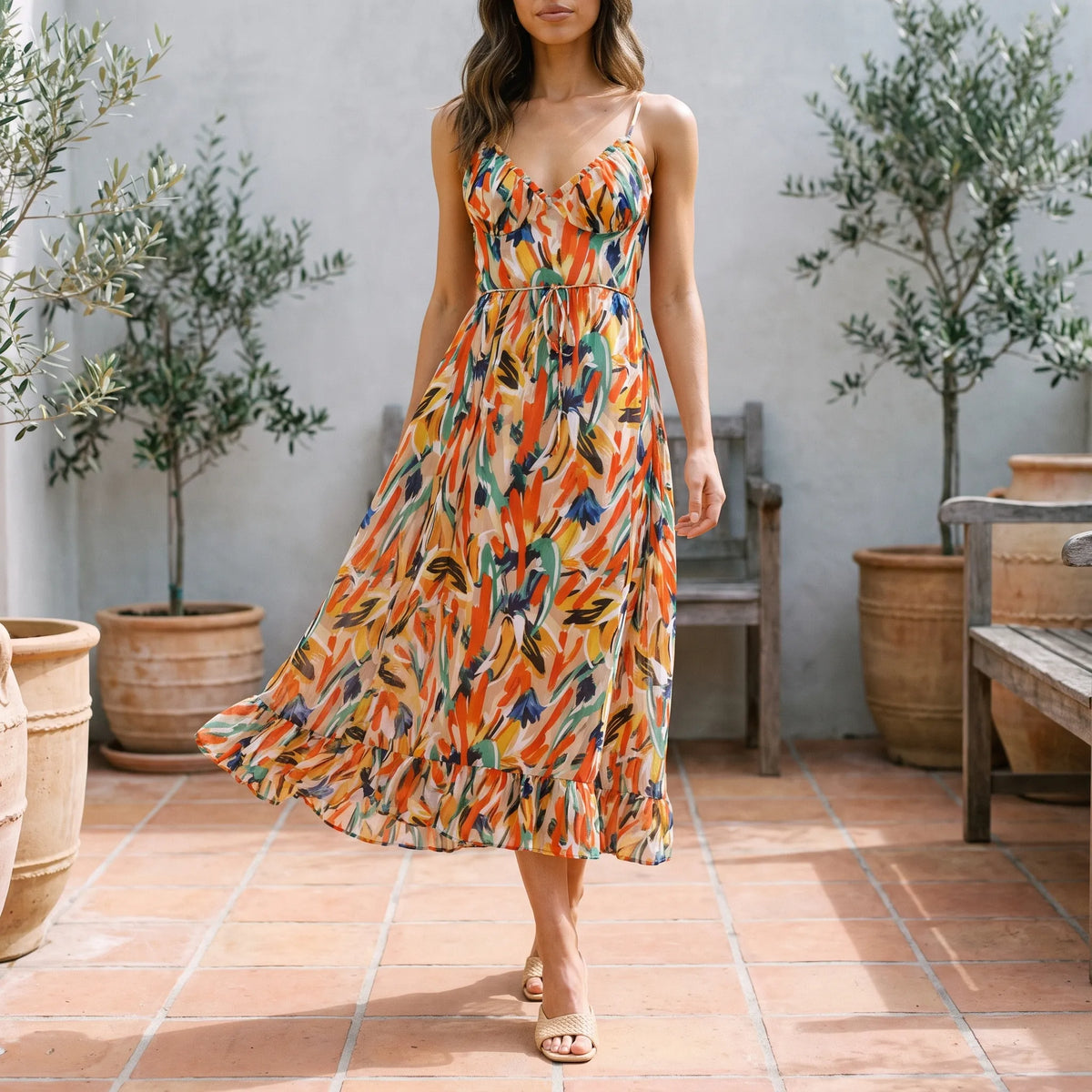 Floramidi - Vestito Midi Con Stampa Floreale 