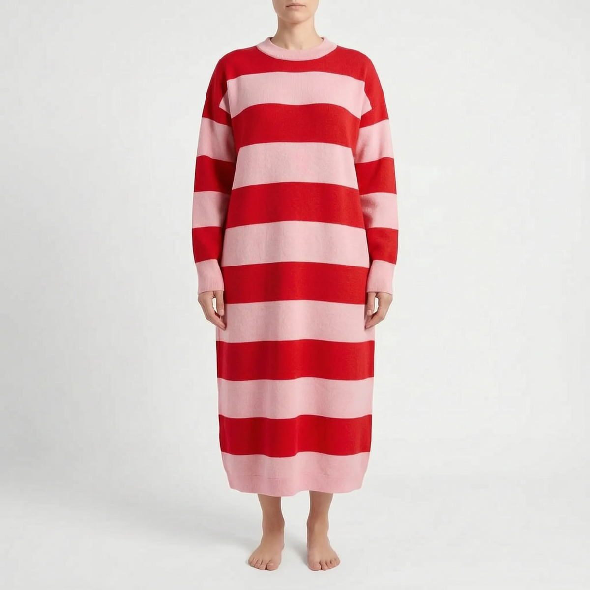 Stripely - Vestito Midi Maniche Lunghe A Righe 