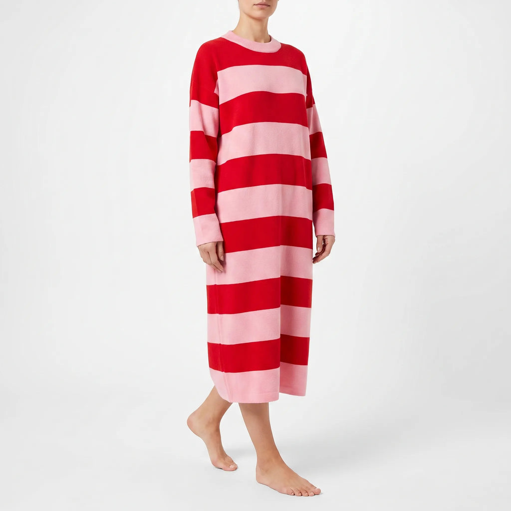 Stripely - Vestito Midi Maniche Lunghe A Righe 