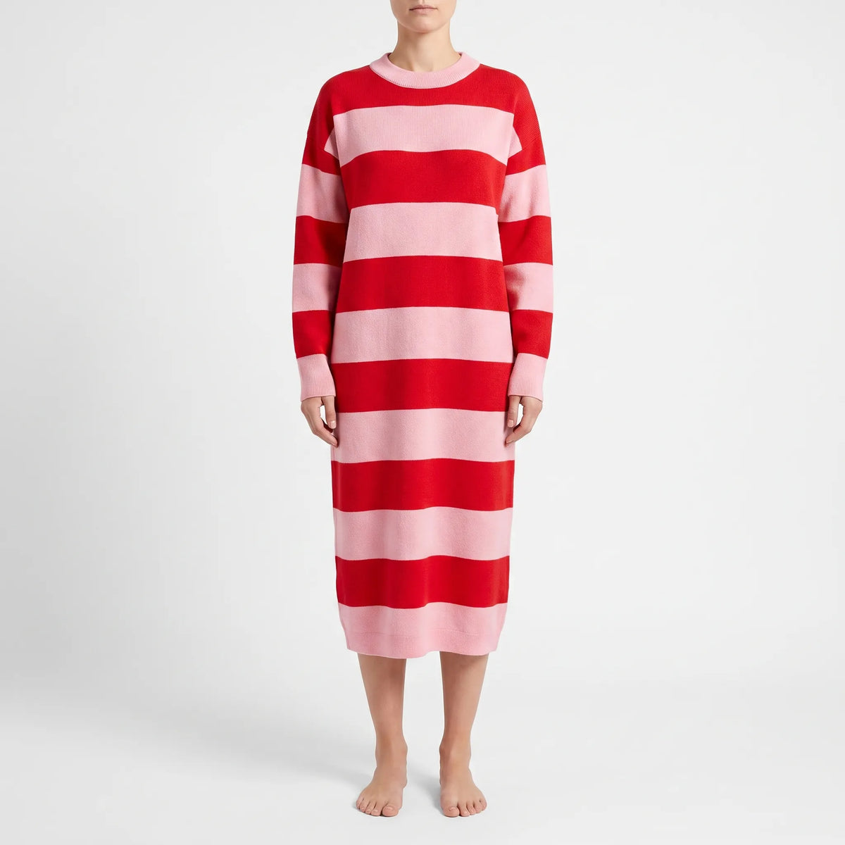 Stripely - Vestito Midi Maniche Lunghe A Righe 