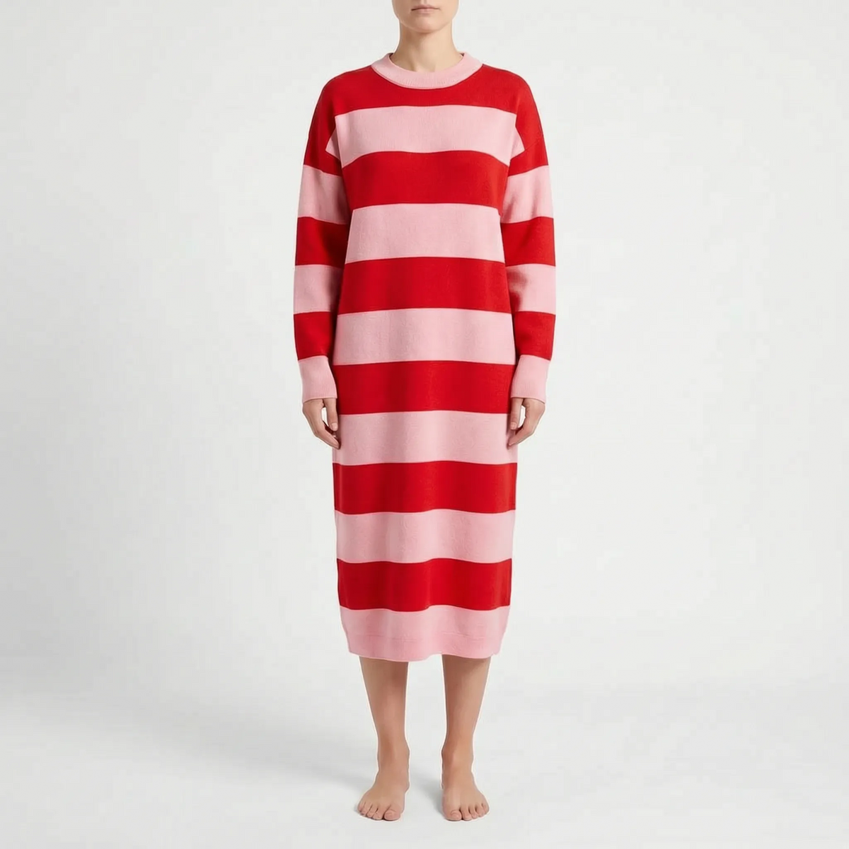 Stripely - Vestito Midi Maniche Lunghe A Righe 