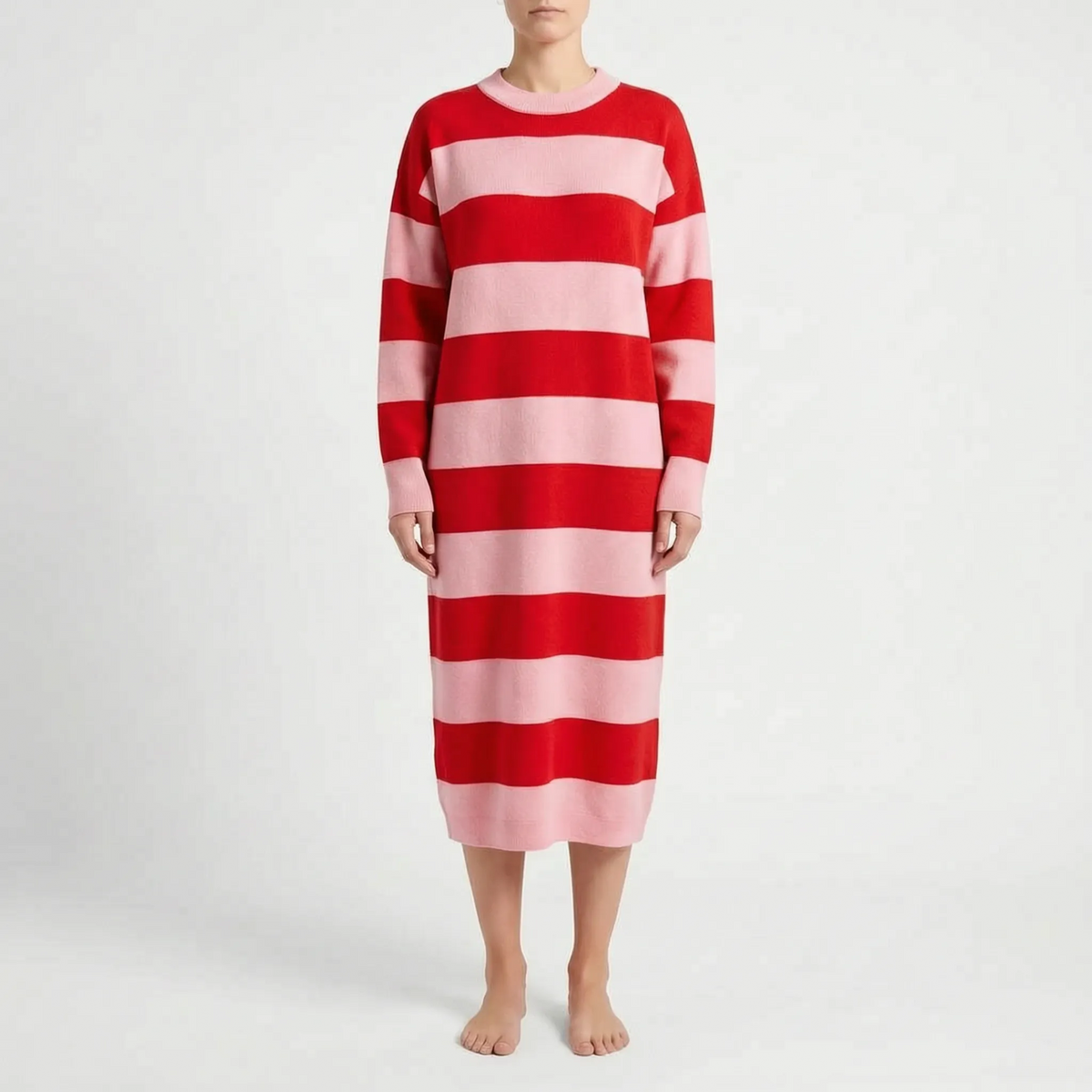 Stripely - Vestito Midi Maniche Lunghe A Righe 