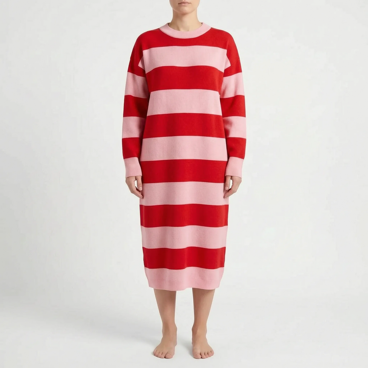 Stripely - Vestito Midi Maniche Lunghe A Righe 